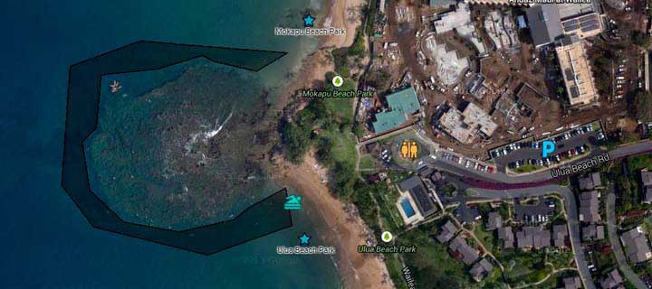 Snorkel Ulua and Mokapu Beaches Google Map 